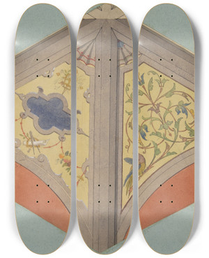Triptych art skateboard deck of Julesedmondcharles Lachaise Designs For The Painted Decoration Of A Vaulted Ceiling by Jules-Edmond-Charles Lachaise (1897)