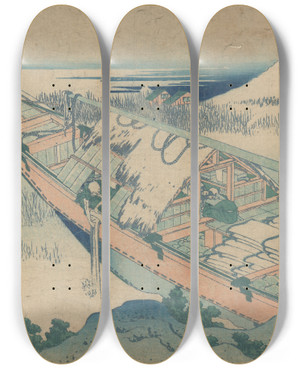 Triptych art skateboard deck of Katsushika Hokusai Ushibori In Hitachi Province Jsh Ushibori by Katsushika Hokusai (1760-1849)