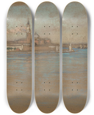 Triptych art skateboard deck of James Abbott Mcneill Whistler The Church Of San Giorgio Maggiore by James Abbott Mcneill Whistler (1834-1903)