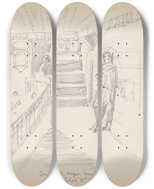 Triptych art skateboard deck of William Simpson Tomb In The Wazir Masjid Lahore 15 March 1860 by William Simpson (1823-1899)