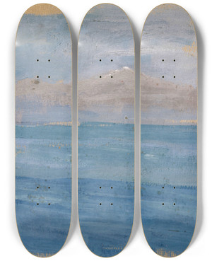 Triptych art skateboard deck of Ernst Schiess Sunset Over A Bay By The Sea by Ernst Schiess (1872-1919)