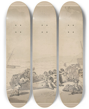 Triptych art skateboard deck of Thomas Rowlandson At Brighton by Thomas Rowlandson (1756-1827)