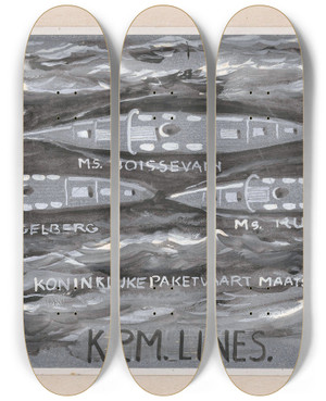 Triptych art skateboard deck of Carel Adolph Lion Cachet Ontwerp Voor Vignet Van De Koninklijke Paketvaart Maatschappij Kpm Lines by Carel Adolph Lion Cachet (1864-1945)