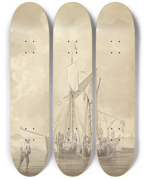 Triptych art skateboard deck of Dominic Serres Firing A Salute by Dominic Serres (1722-1793)