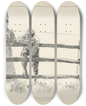 Triptych art skateboard deck of Charles Dana Gibson Advice To Beginners by Charles Dana Gibson (1867-1944)