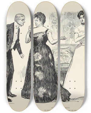 Triptych art skateboard deck of Charles Dana Gibson Awful Predicament_1 by Charles Dana Gibson (1867-1944)