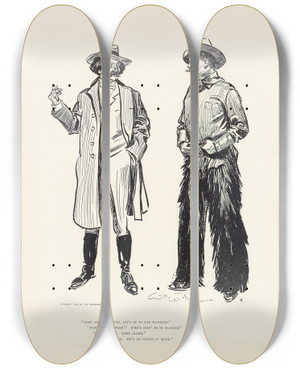 Triptych art skateboard deck of Charles Dana Gibson Come Along Martin Lets Go To The Hanging_1 by Charles Dana Gibson (1867-1944)