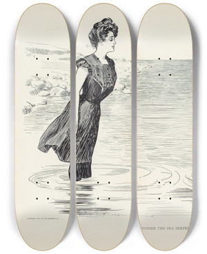 Triptych art skateboard deck of Charles Dana Gibson No Wonder The Sea Serpent Frequents Our Coast_1 by Charles Dana Gibson (1867-1944)