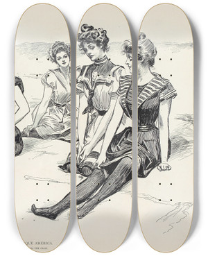 Triptych art skateboard deck of Charles Dana Gibson Picturesque America Anywhere Along The Coast_1 by Charles Dana Gibson (1867-1944)