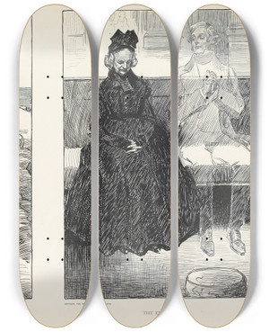 Triptych art skateboard deck of Charles Dana Gibson The Chaperone The Evening by Charles Dana Gibson (1867-1944)