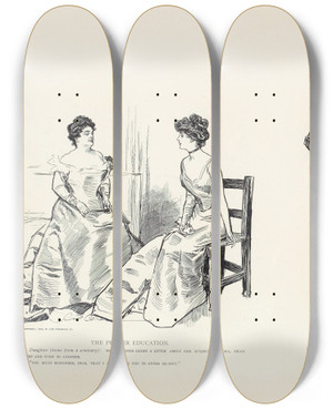 Triptych art skateboard deck of Charles Dana Gibson The Proper Education_1 by Charles Dana Gibson (1867-1944)