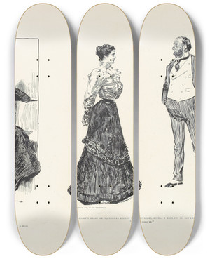Triptych art skateboard deck of Charles Dana Gibson The Watchful Eye Of Caution_1 by Charles Dana Gibson (1867-1944)