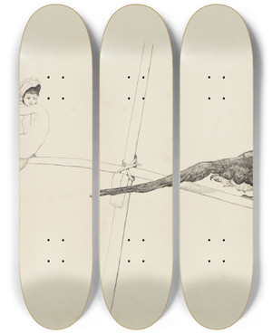 Triptych art skateboard deck of Max Klinger Schaukel Radierte Skizzen Opus I Blatt 5 by Max Klinger (1857-1920)