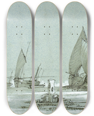 Triptych art skateboard deck of Clarkson Stanfield Entretat_2 by Clarkson Stanfield (1793-1867)