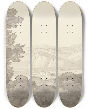 Triptych art skateboard deck of John White Abbott View From A Wood Overlooking The River And Hills At Teignmouth Devon by John White Abbott (1763-1851)