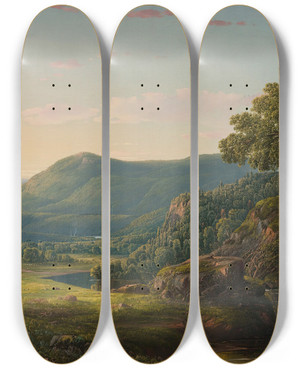 Triptych art skateboard deck of William Louis Sonntag Morning In The Alleghenies by William Louis Sonntag (1822-1900)