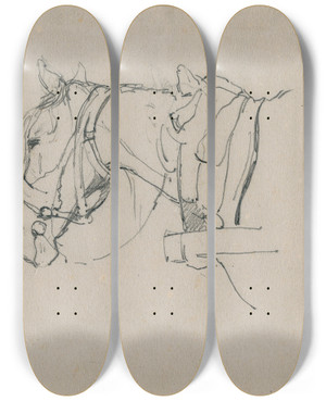 Triptych art skateboard deck of Floris Verster Horse With Harnes by Floris Verster (1861-1927)
