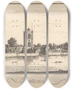 Triptych art skateboard deck of Thomas Preist Battersea by Thomas Preist (1740-1750)