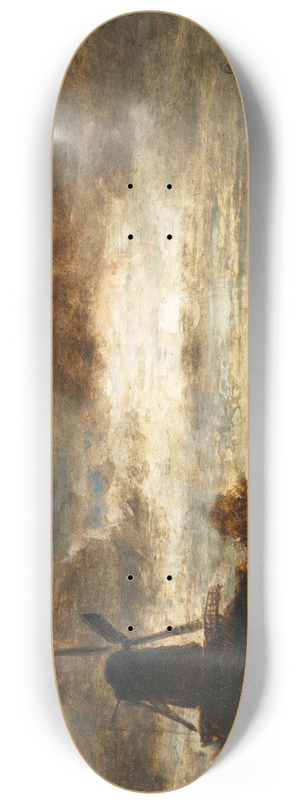 Eduard Schleich The Elder - Hollndische Flusslandschaft mit Mhle bei Mondschein 8.25 inch art skate deck