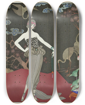 Triptych art skateboard deck of George Barbier Le Got Des Laques by George Barbier (1882-1932)