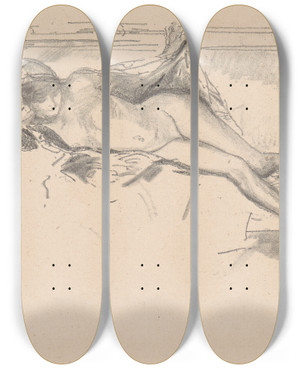 Triptych art skateboard deck of James Abbott Mcneill Whistler Nude Model Reclining_1 by James Abbott Mcneill Whistler (1834-1903)