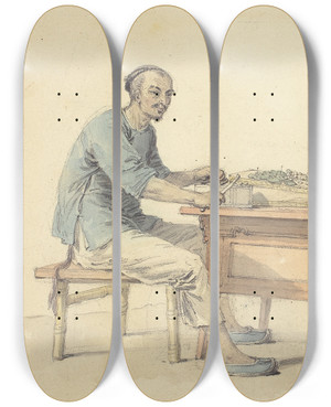 Triptych art skateboard deck of William Alexander A Chinese Peasant Selling Betel by William Alexander (1767-1816)