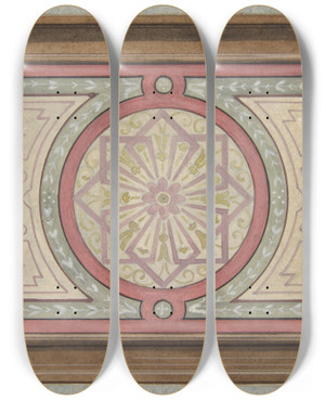 Triptych art skateboard deck of Julesedmondcharles Lachaise Design For A Framed Panel With Painted Decoration by Jules-Edmond-Charles Lachaise (1897)