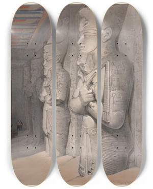 Triptych art skateboard deck of David Roberts Interior Of The Temple Of Aboo Simbel Nov 9Th 1836 Nubia by David Roberts (1796-1864)