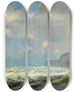 Triptych art skateboard deck of Albert Lebourg Mer Montante Veulettes by Albert Lebourg (1849-1928)