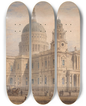 Triptych art skateboard deck of Thomas Hosmer Shepherd St Pauls Cathedral by Thomas Hosmer Shepherd (1793-1864)