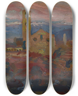 Triptych art skateboard deck of Jan Stanislawski Peruggia At Twilight by Jan Stanislawski (1860-1907)