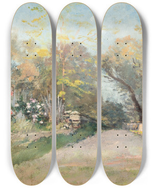 Triptych art skateboard deck of Alfred Wahlberg Landscape Near Antibes Study by Alfred Wahlberg (1834-1906)