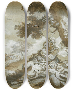 Triptych art skateboard deck of Paolo Gerolamo Piola The Rest On The Flight Into Egypt by Paolo Gerolamo Piola (1666-1724)