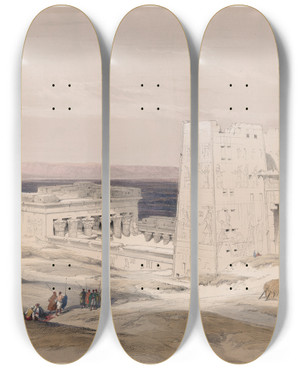 Triptych art skateboard deck of David Roberts Temple Of Edfou Idf Ancient Appolinopolis Upper Egypt by David Roberts (1796-1864)