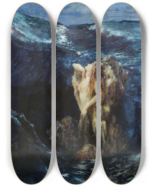 Triptych art skateboard deck of Ary Ernest Renan Scylla And Charybdis by Ary Ernest Renan (1857-1900)