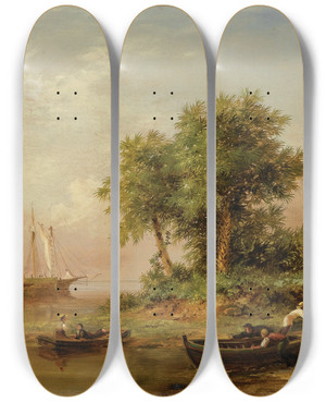 Triptych art skateboard deck of Xanthus Russell Smith Palmettos At Port Royal by Xanthus Russell Smith (1839-1929)