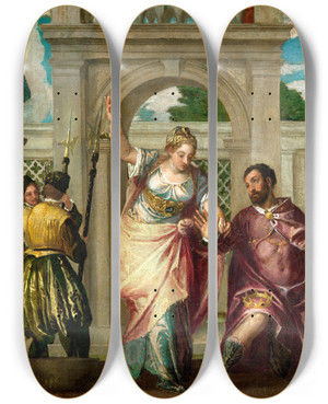Triptych art skateboard deck of Paolo Veronese Emperor Augustus And The Sibyl by Paolo Veronese (1528-1588)