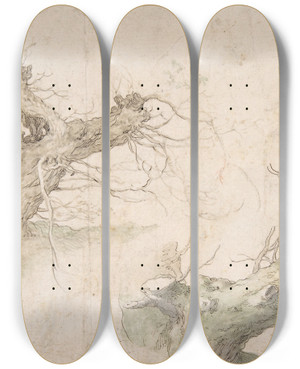 Triptych art skateboard deck of Abraham Bloemaert Studies Of Two Pollard Willows by Abraham Bloemaert (1564-1651)