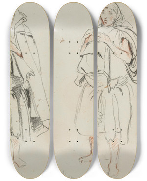 Triptych art skateboard deck of Eugne Delacroix Three Figures by Eugene Delacroix (1798-1863)