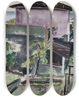 Triptych art skateboard deck of Otto Geigenberger Gargnano Am Gardasee by Otto Geigenberger (1881-1946)