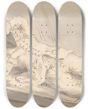 Triptych art skateboard deck of Louis Philippe Boitard Man Asleep In A Bunk On Board A Ship by Louis Philippe Boitard (1734-1760)