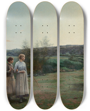 Triptych art skateboard deck of Jean Ferdinand Monchablon The Rakers by Jean Ferdinand Monchablon (1855-1904)