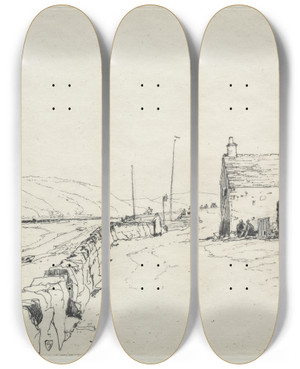 Triptych art skateboard deck of Sir Frank Short Kipford by Sir Frank Short (1857-1945)