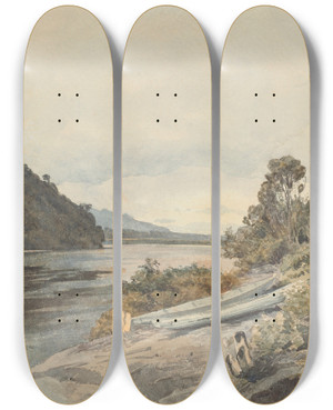 Triptych art skateboard deck of James Crowe Richmond From The Old Pa Greymouth by James Crowe Richmond (1822-1898)
