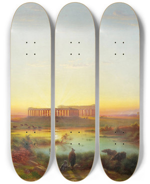 Triptych art skateboard deck of Johannrudolf Bhlmann Vue De Paestum by Johann Rudolf Buhlmann