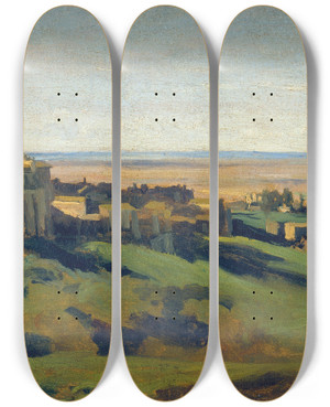 Triptych art skateboard deck of Jeanbaptistecamille Corot View Of Marino In The Alban Mountains In The Early Morning by Jean-Baptiste-Camille Corot (1796-1875)