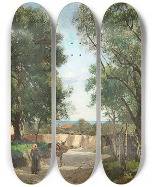 Triptych art skateboard deck of August Fischer Pige Med Sel by August Fischer (1854-1921)