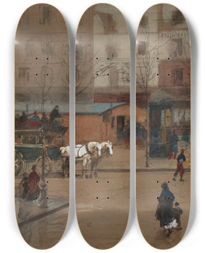Triptych art skateboard deck of Isidore Pils Carrefour 8 Fvrier 1871 by Isidore Pils (1815-1875)