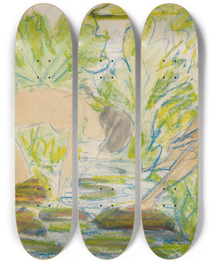 Triptych art skateboard deck of Otto Mueller Zwei Frauen by Otto Mueller (1874-1930)