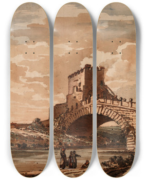 Triptych art skateboard deck of Richard Cooper The Ponte Solaro Near Rome by Richard Cooper
